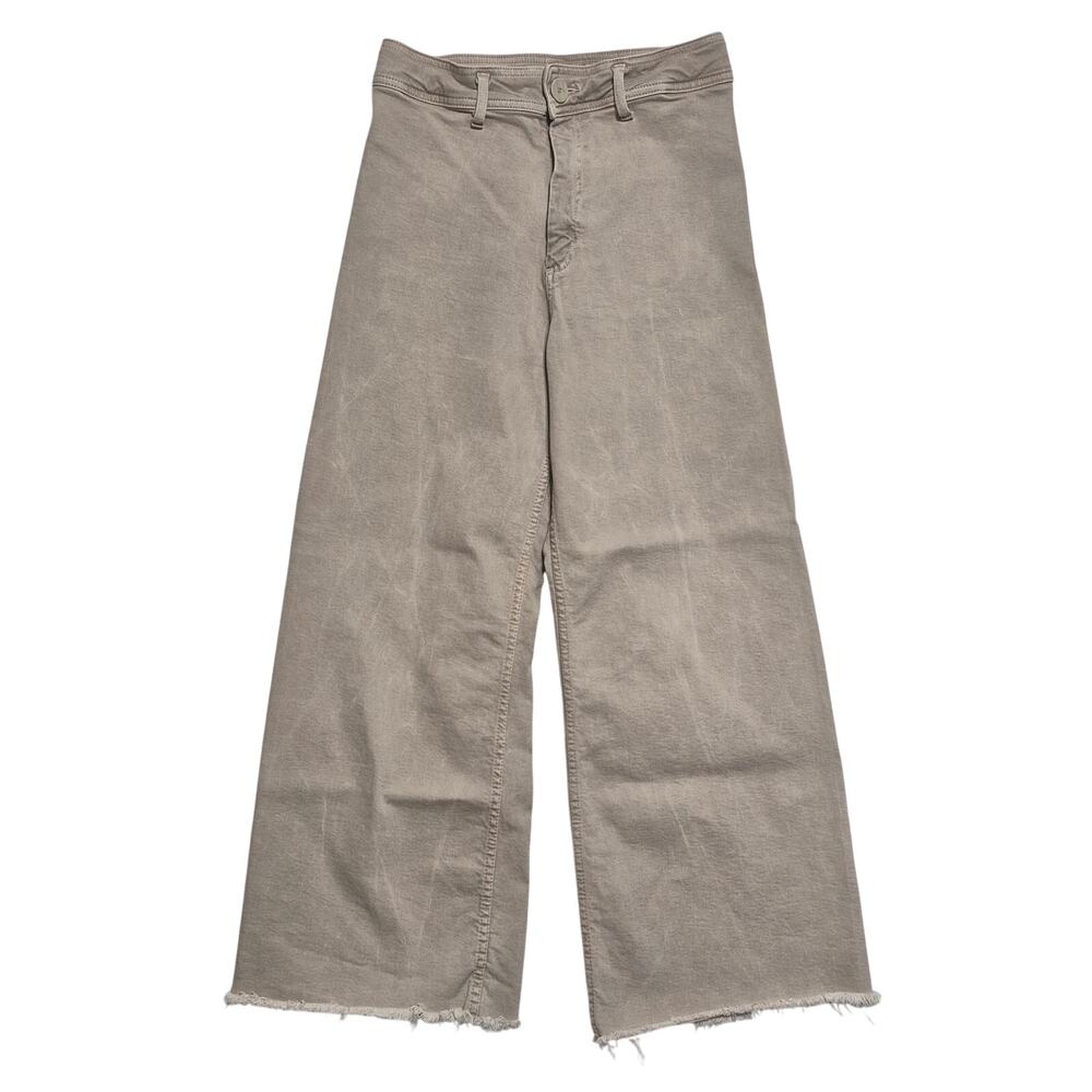 Zara Wide Leg Jeans Marine Straight Women 8 Beige High Rise Raw Hem Casual Denim